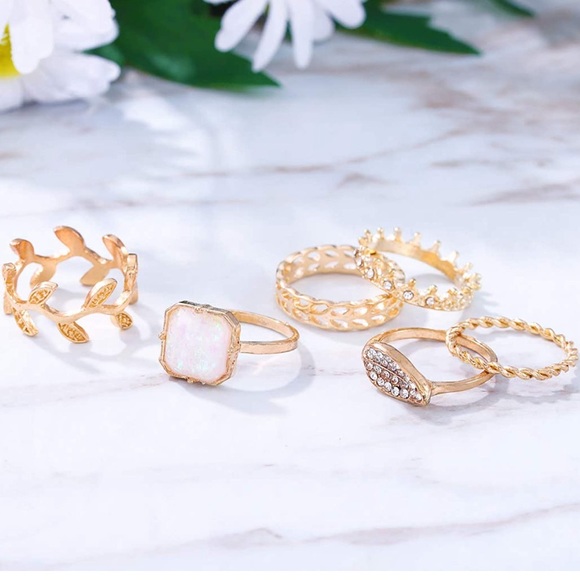 6-Piece Vintage Druzy Boho Ring Stack - Picture 2 of 6